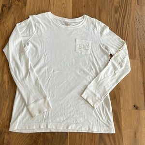 Womens Vineyard Vines Longsleeve Logo Tee in white/metallic gold, womens size XS